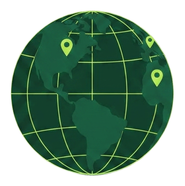 Paper plane flying between map pins over a globe